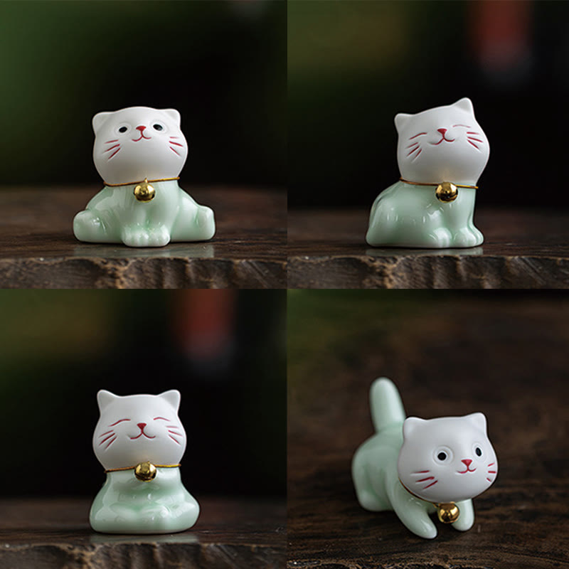 Mini figurine de chat mignon en céramique 4,7 cm Décoration animalière spirituelle