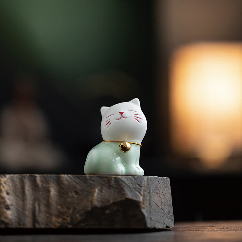 Mini figurine de chat mignon en céramique 4,7 cm Décoration animalière spirituelle