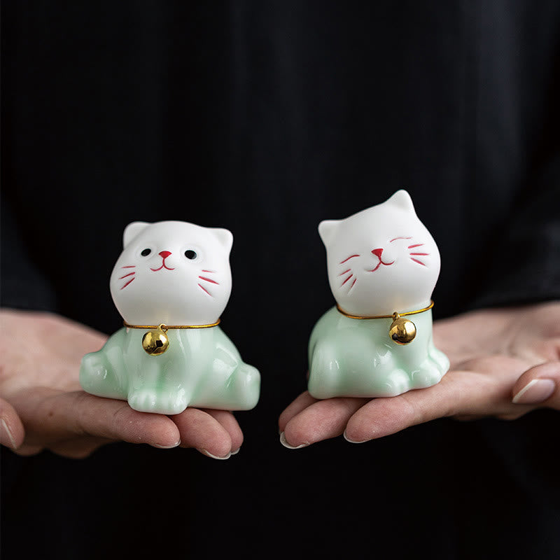 Mini figurine de chat mignon en céramique 4,7 cm Décoration animalière spirituelle