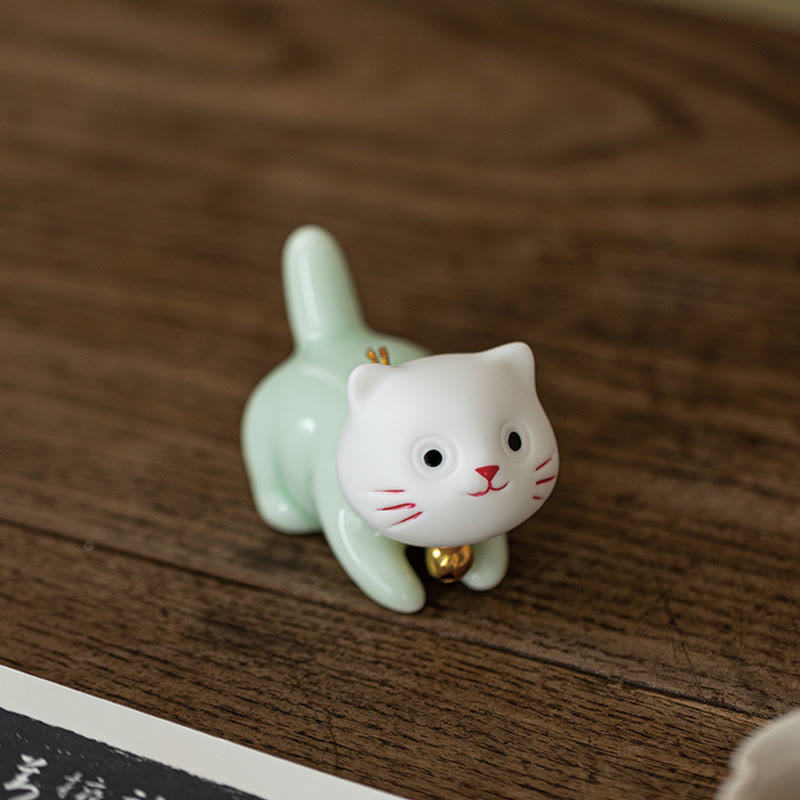 Mini figurine de chat mignon en céramique 4,7 cm Décoration animalière spirituelle