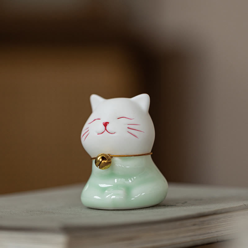 Mini figurine de chat mignon en céramique 4,7 cm Décoration animalière spirituelle