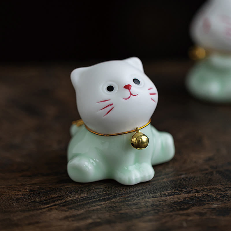 Mini figurine de chat mignon en céramique 4,7 cm Décoration animalière spirituelle