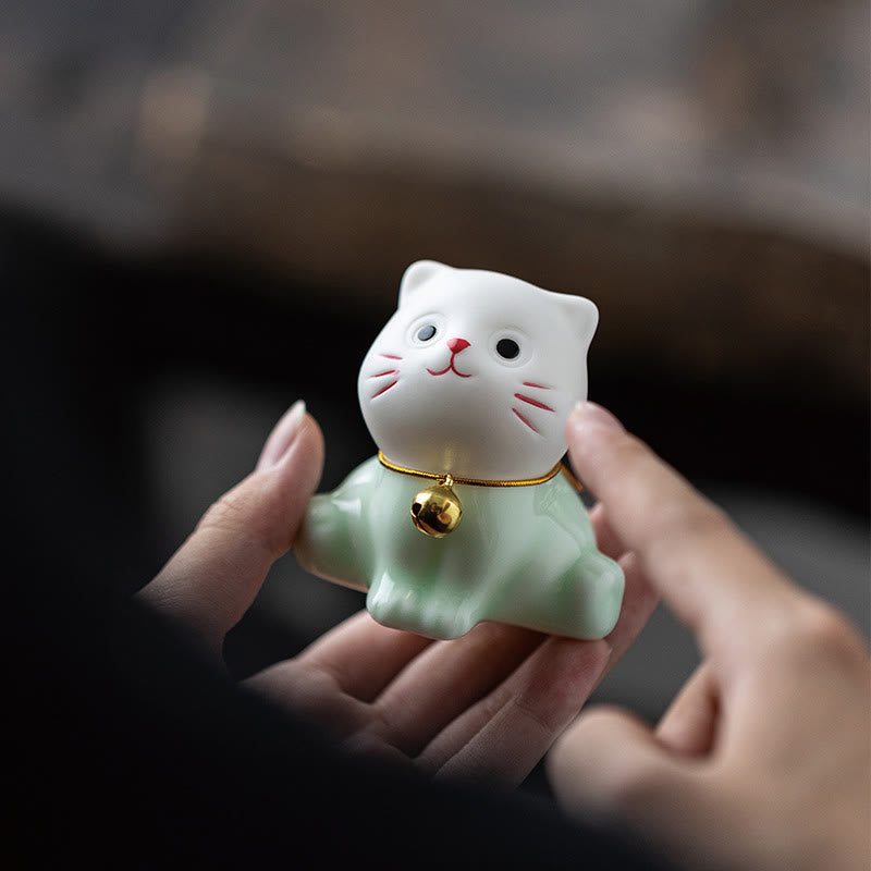 Mini figurine de chat mignon en céramique 4,7 cm Décoration animalière spirituelle