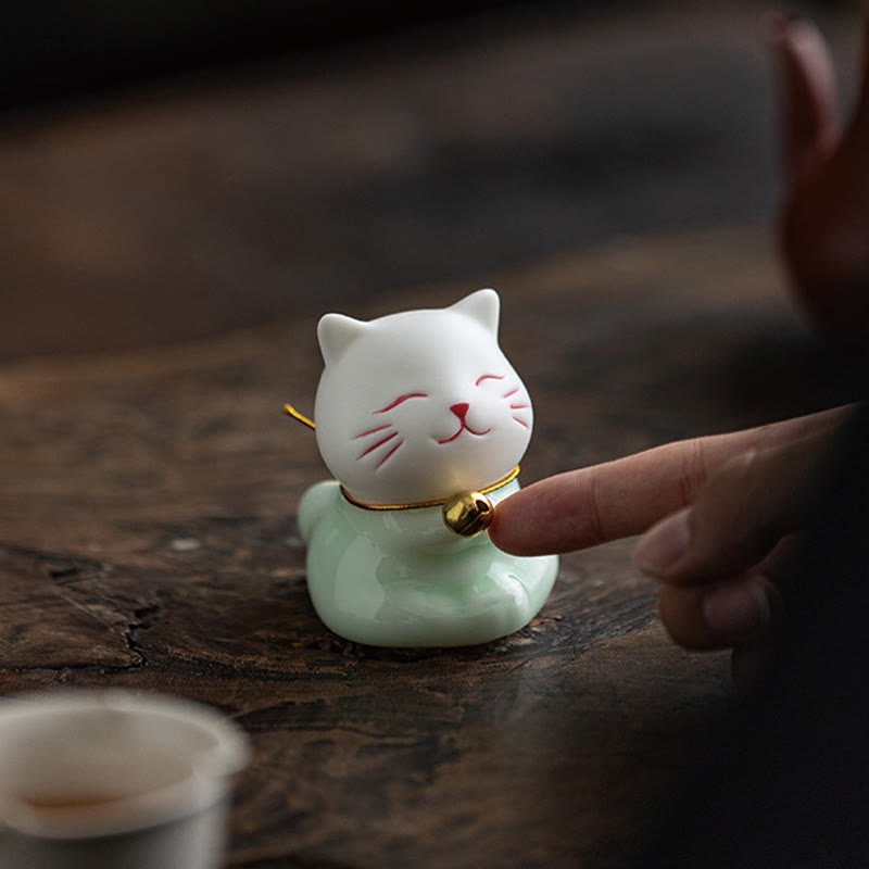 Mini figurine de chat mignon en céramique 4,7 cm Décoration animalière spirituelle