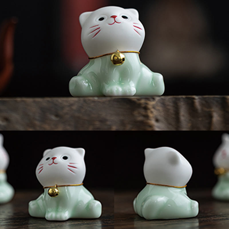Mini figurine de chat mignon en céramique 4,7 cm Décoration animalière spirituelle