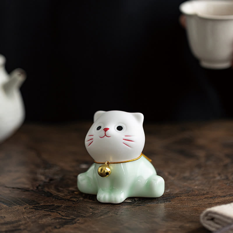 Mini figurine de chat mignon en céramique 4,7 cm Décoration animalière spirituelle