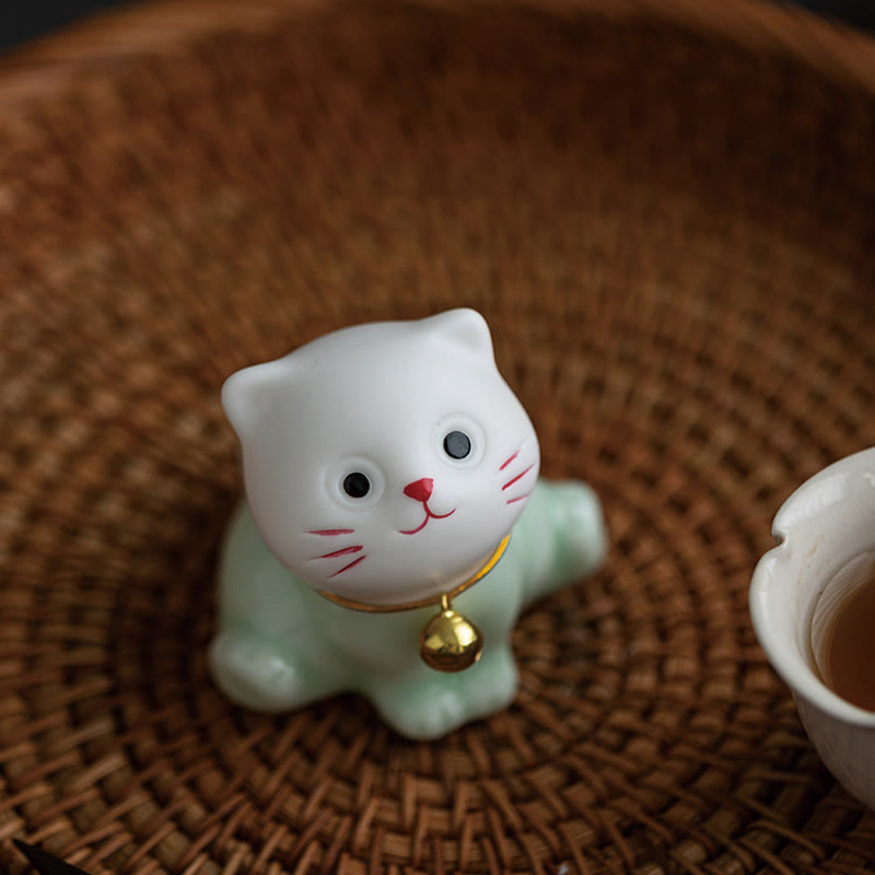 Mini figurine de chat mignon en céramique 4,7 cm Décoration animalière spirituelle