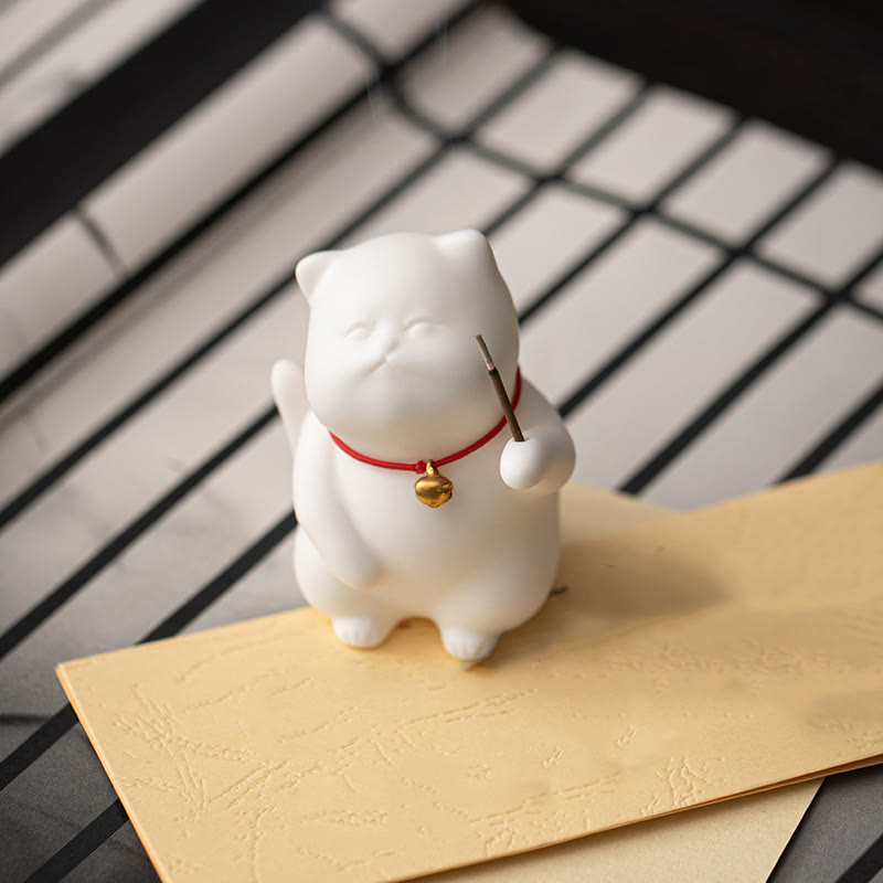 Mini brûleur d'encens en céramique en forme de chat mignon pour la méditation
