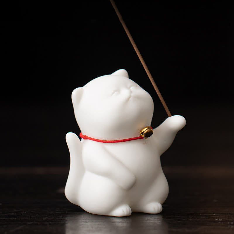 Mini brûleur d'encens en céramique en forme de chat mignon pour la méditation