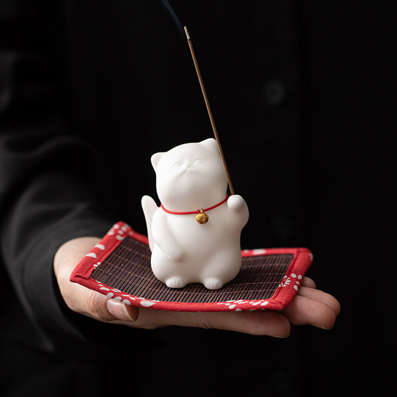 Mini brûleur d'encens en céramique en forme de chat mignon pour la méditation