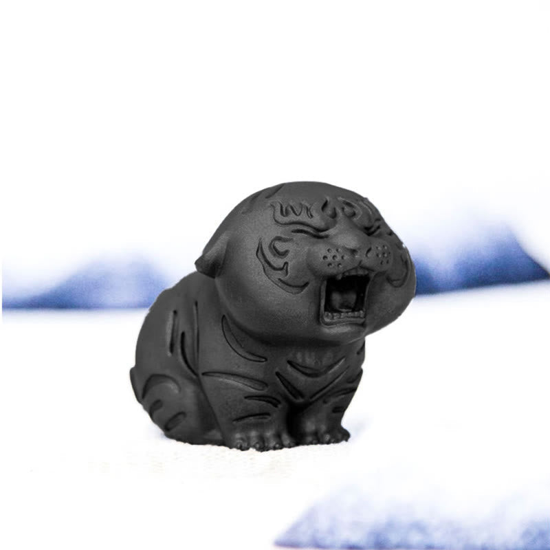 Mini statue de tigre mignon en résine de fer - Figurine animale spirituelle