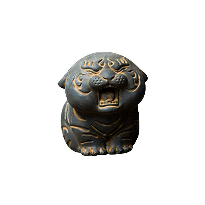 Mini statue de tigre mignon en résine de fer - Figurine animale spirituelle