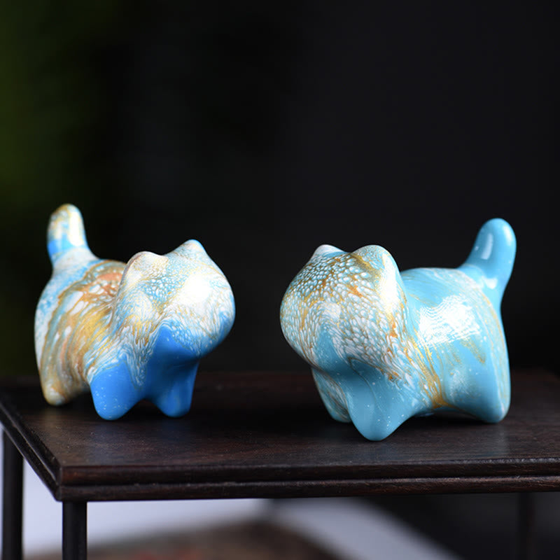 Mini statue de chat en bois d'ébène décorative en laque paisible