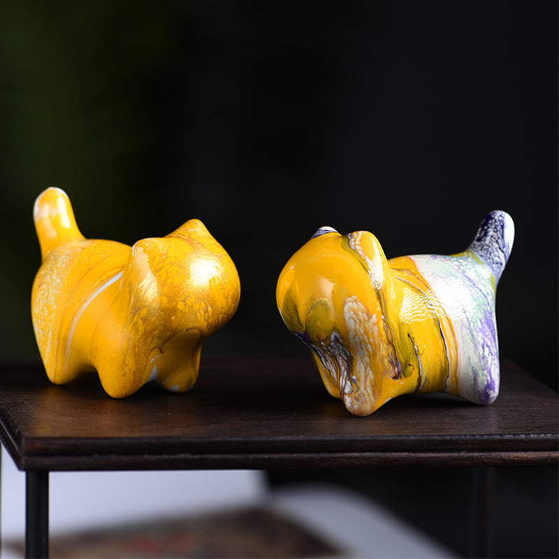 Mini statue de chat en bois d'ébène décorative en laque paisible