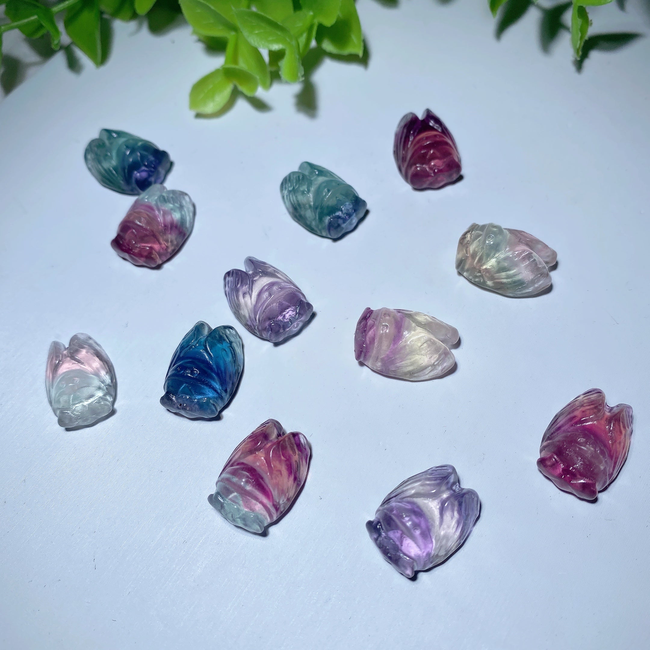 Mini Fluorite Cicada Crystal Figurine 15mm Healing Carving