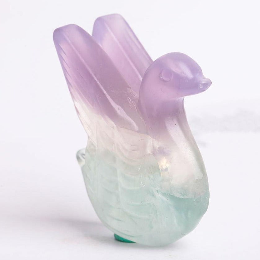 Mini Fluorite Swan Figurine 2.2" Crystal Animal Carving