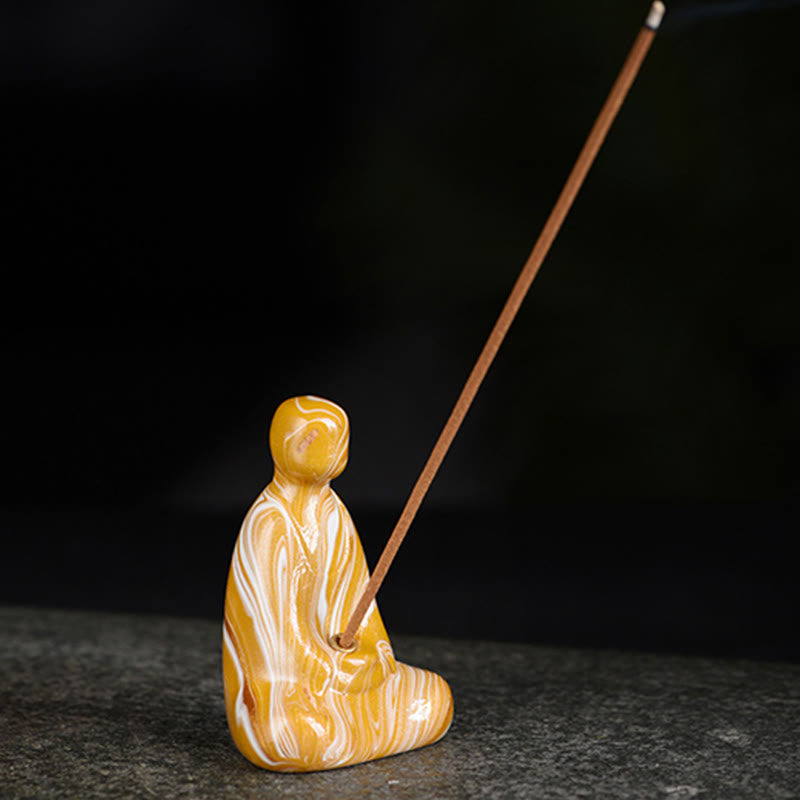 Mini porte-encens artisanal en bois d'ébène laqué Bouddha sans forme