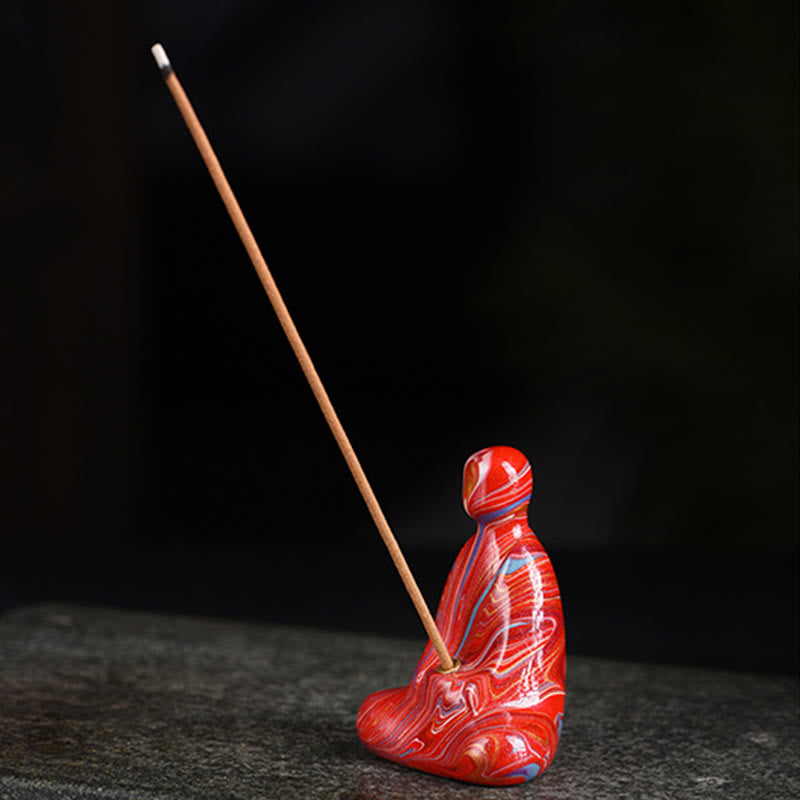 Mini porte-encens artisanal en bois d'ébène laqué Bouddha sans forme