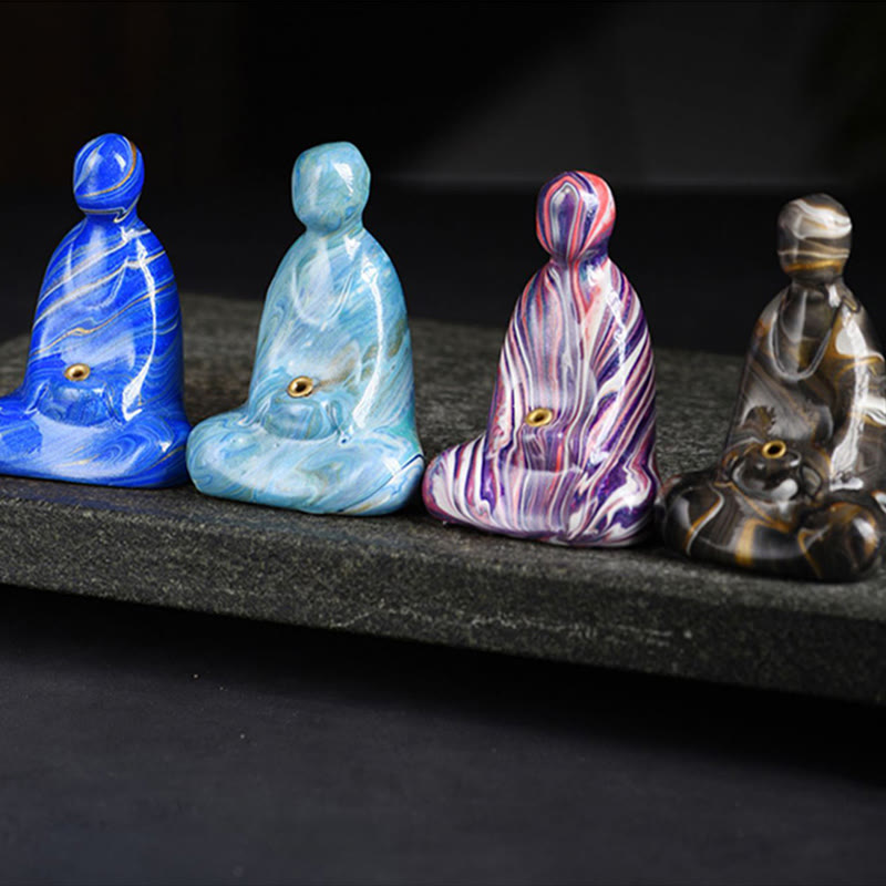 Mini porte-encens artisanal en bois d'ébène laqué Bouddha sans forme