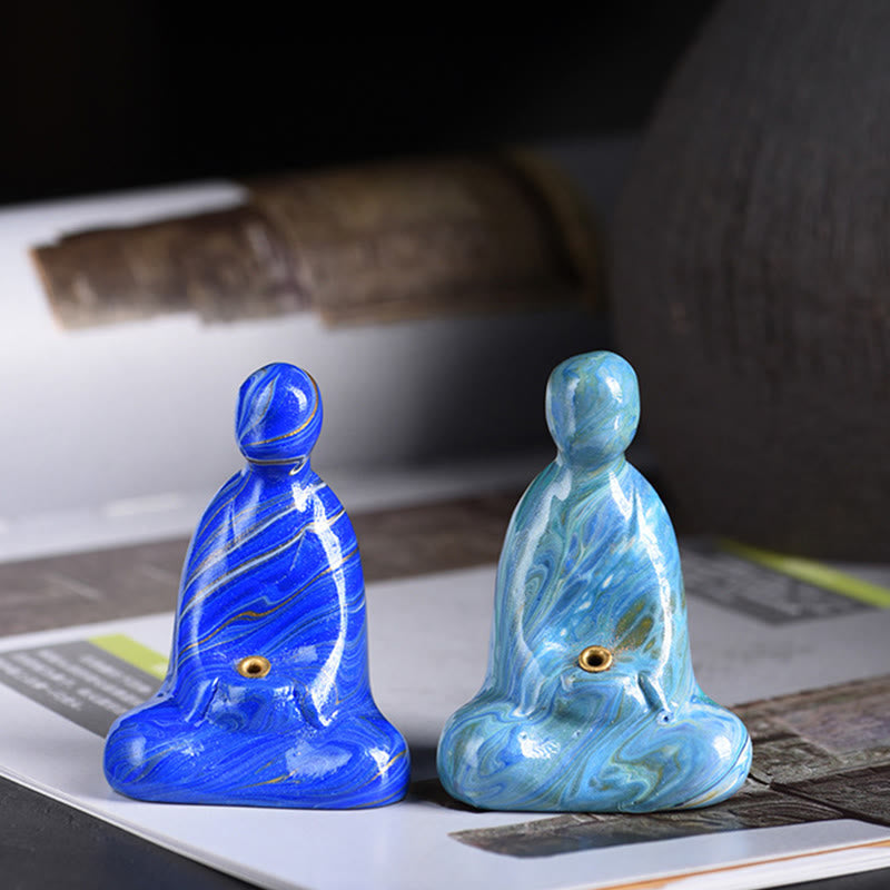 Mini porte-encens artisanal en bois d'ébène laqué Bouddha sans forme