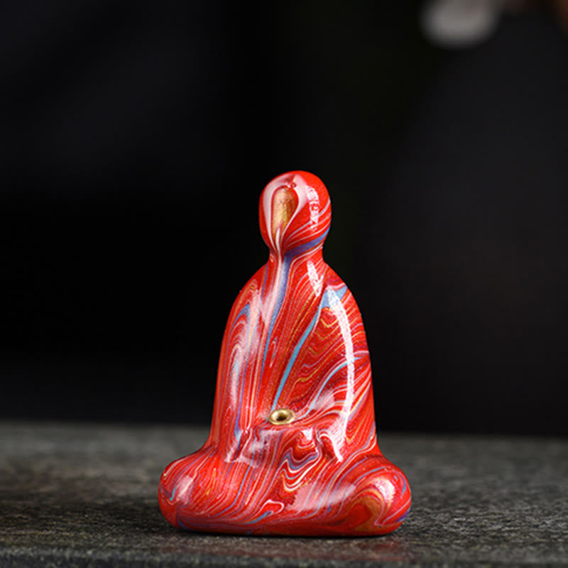 Mini porte-encens artisanal en bois d'ébène laqué Bouddha sans forme