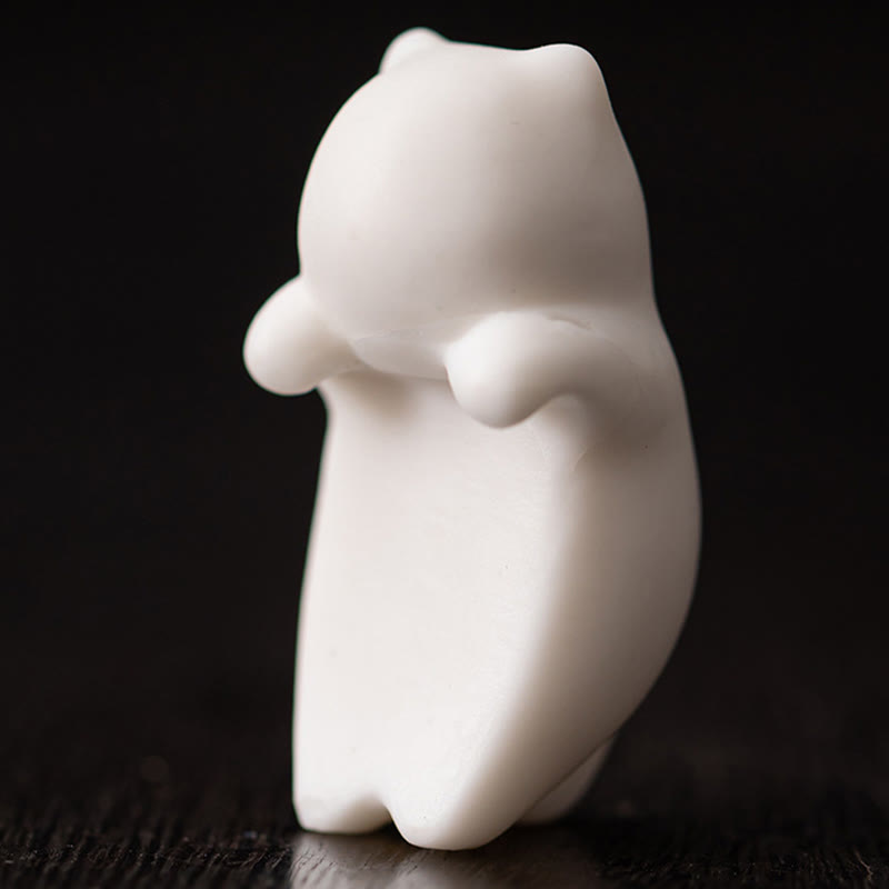 Mini figurine de chat blanc à suspendre en céramique pour animal de compagnie