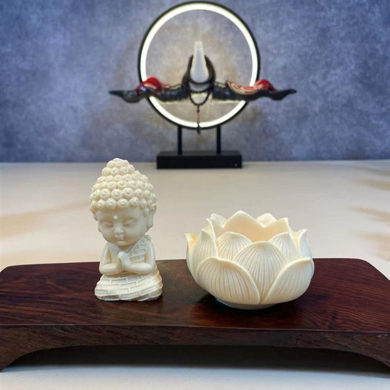 Collection de mini-statues de Bouddha fruitées en ivoire | Serenity Decor