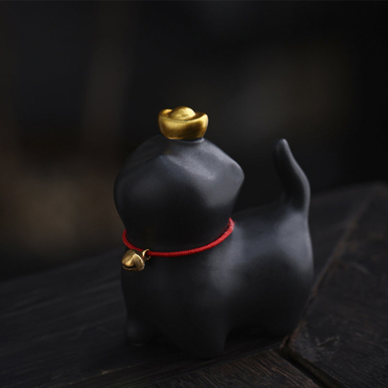 Mini figurine de chat porte-bonheur en céramique pour la chance et la prospérité