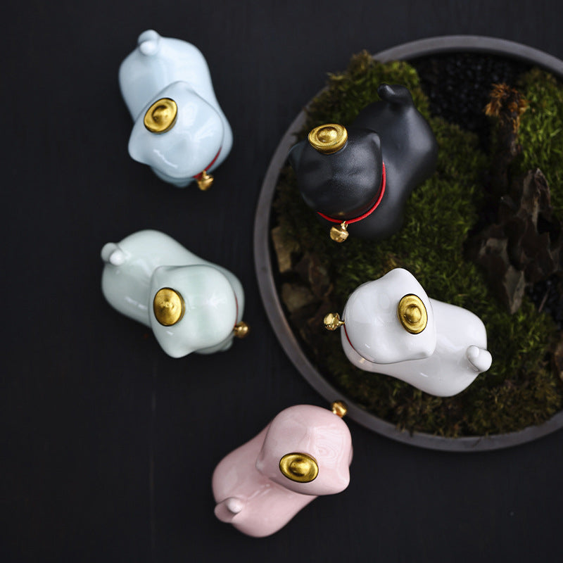 Mini figurine de chat porte-bonheur en céramique pour la chance et la prospérité