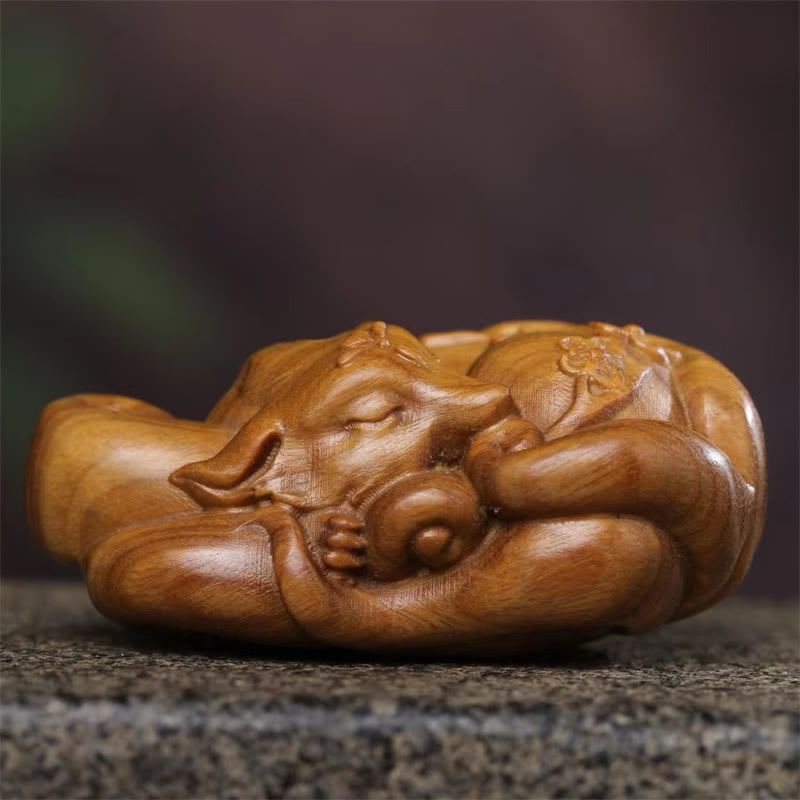 Mini renard à neuf queues en bois de santal vert, décoration zen pour la paix