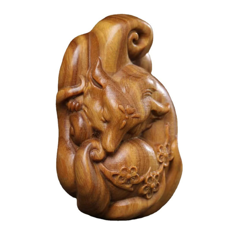 Mini renard à neuf queues en bois de santal vert, décoration zen pour la paix