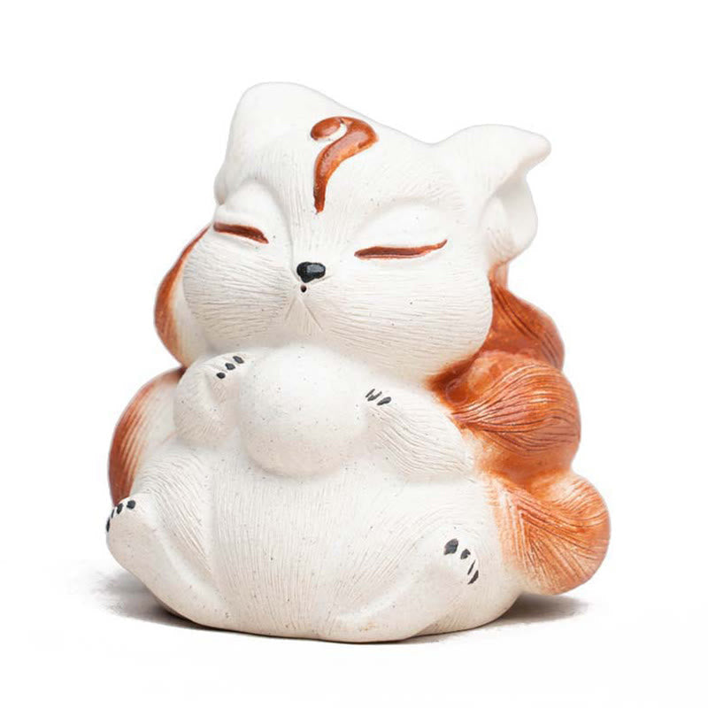 Mini renard à neuf queues en argile violette pour décoration de bureau zen