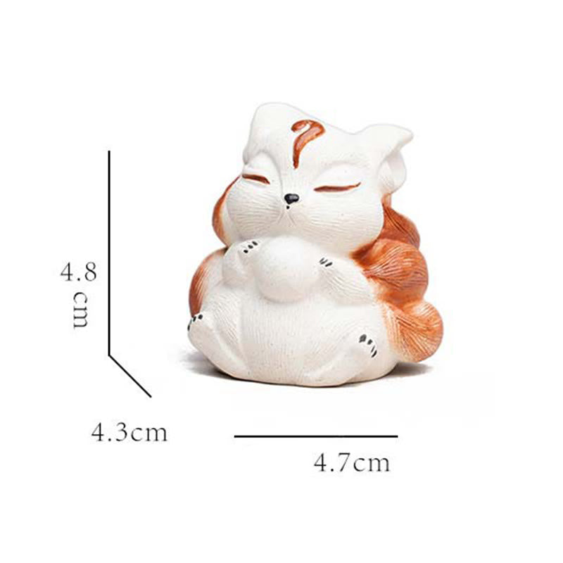 Mini renard à neuf queues en argile violette pour décoration de bureau zen