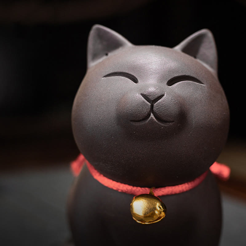 Mini chat en argile violette | Figurine décorative assise et debout