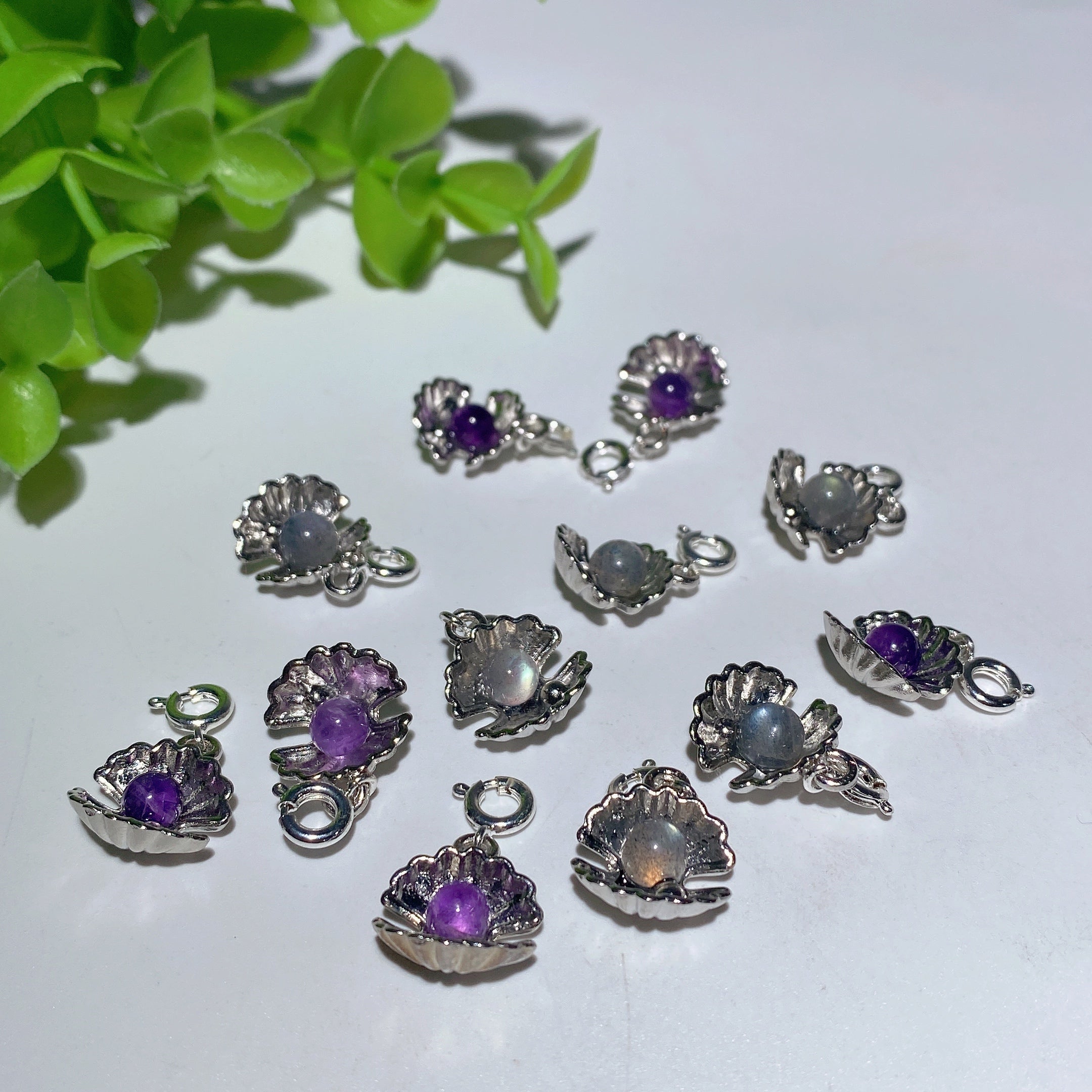 Mini Silver Shell Pendant with Crystal 12mm Healing Necklace