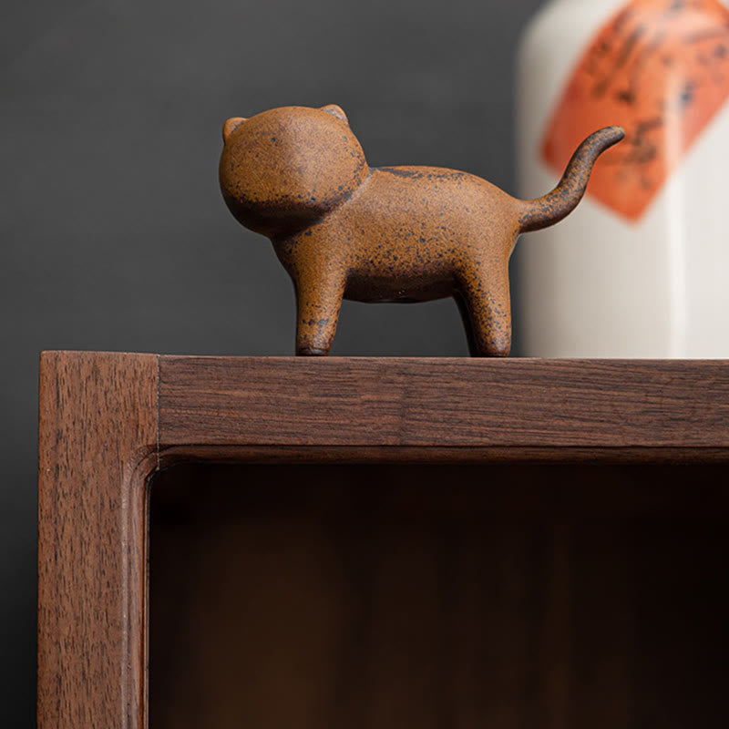 Figurines miniatures en céramique représentant un chat debout et une grenouille Feng Shui pour la décoration intérieure