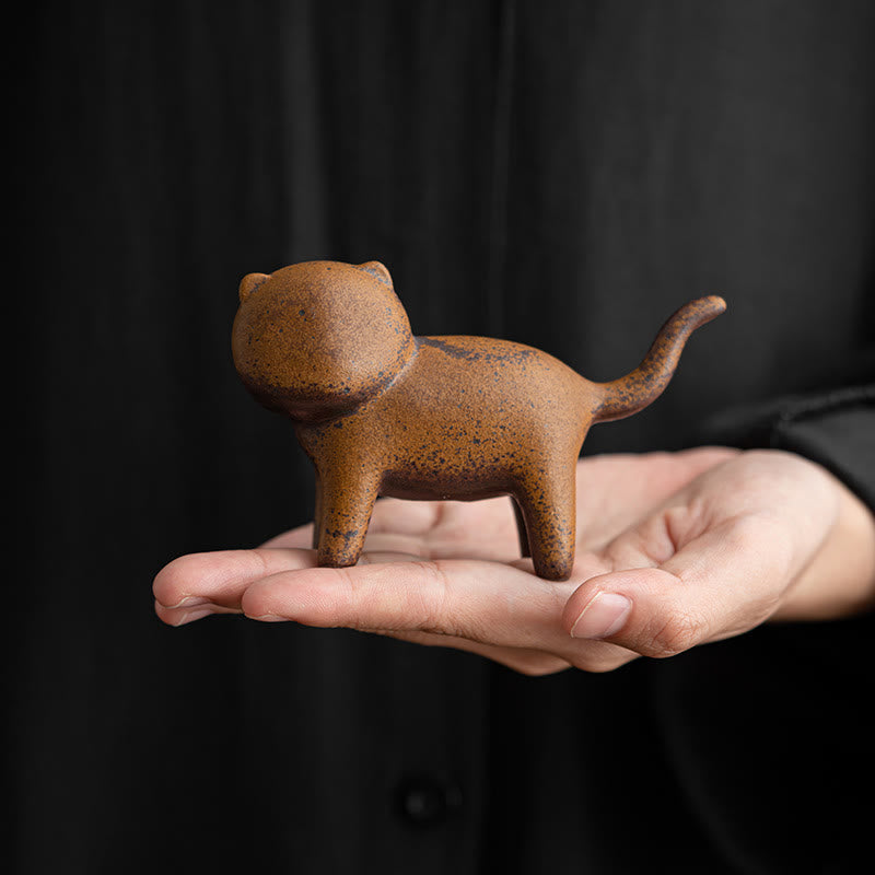 Figurines miniatures en céramique représentant un chat debout et une grenouille Feng Shui pour la décoration intérieure