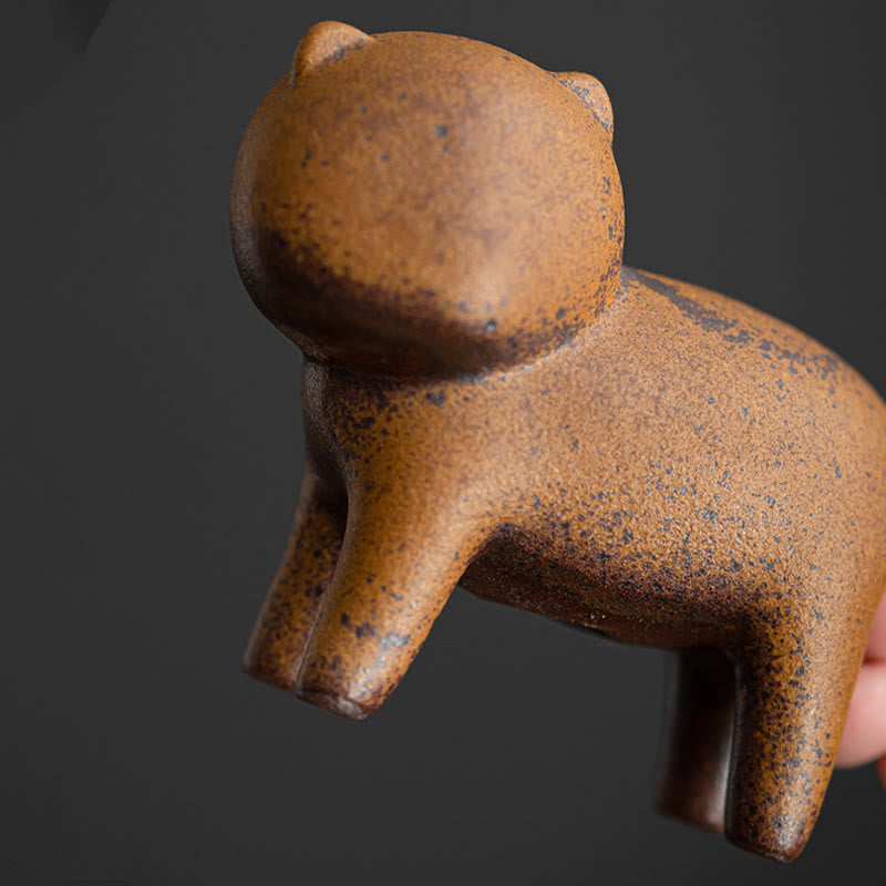 Figurines miniatures en céramique représentant un chat debout et une grenouille Feng Shui pour la décoration intérieure