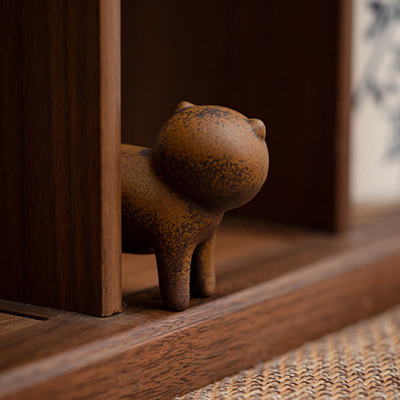 Figurines miniatures en céramique représentant un chat debout et une grenouille Feng Shui pour la décoration intérieure