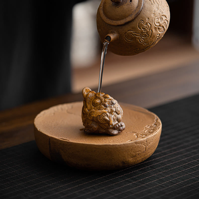 Figurines miniatures en céramique représentant un chat debout et une grenouille Feng Shui pour la décoration intérieure