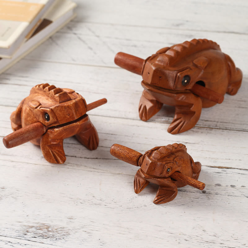 Grenouille miniature Feng Shui porte-bonheur en bois, 6,5 cm