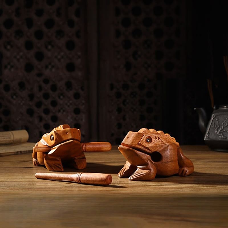 Grenouille miniature Feng Shui porte-bonheur en bois, 6,5 cm