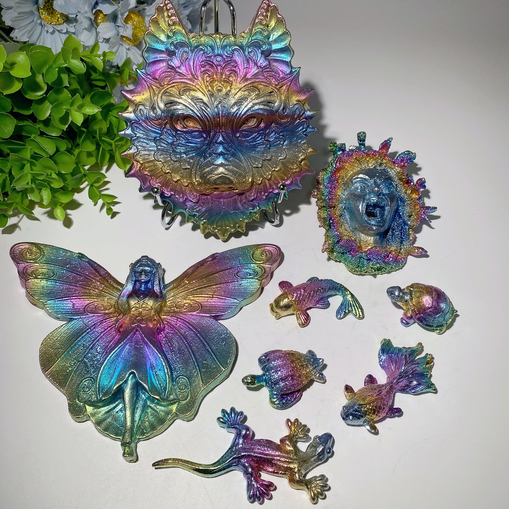 Mixed Bismuth Crystal Figurines 2-6 Inch Colorful Carvings