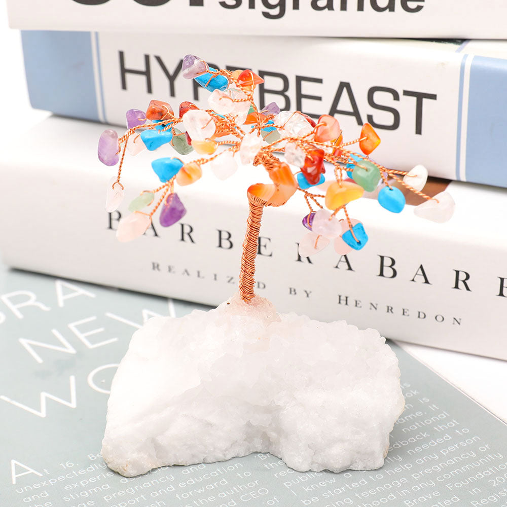 Mixed Colorful Crystal Lucky Tree 3 Inch with Quartz Base