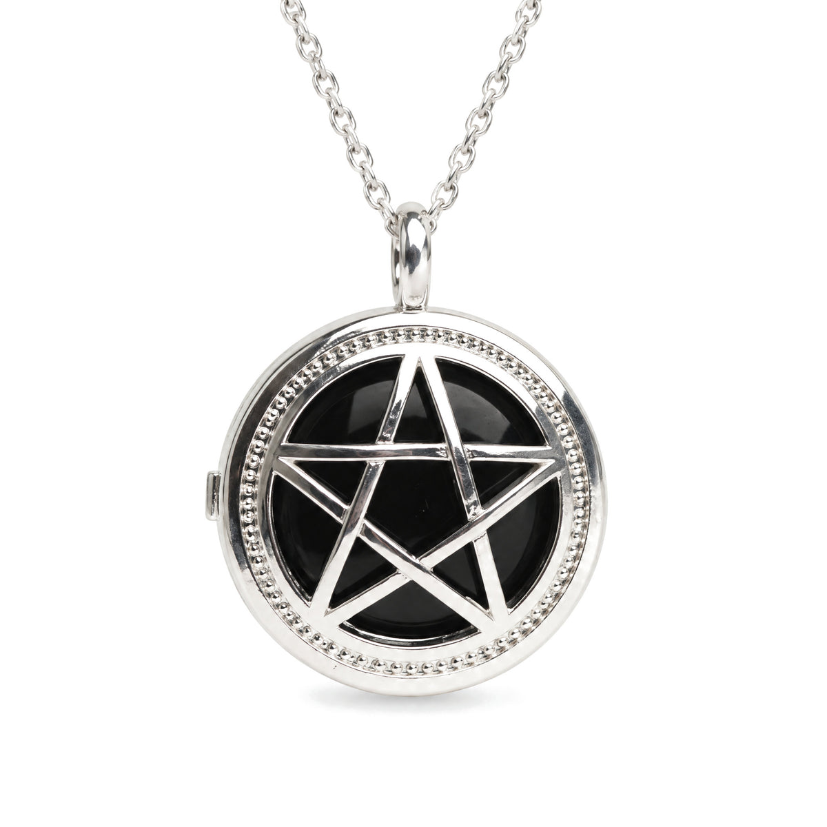 1.0-inch Mixed Crystal Pentagram Spiritual Necklace, Black Obsidian, on a white background