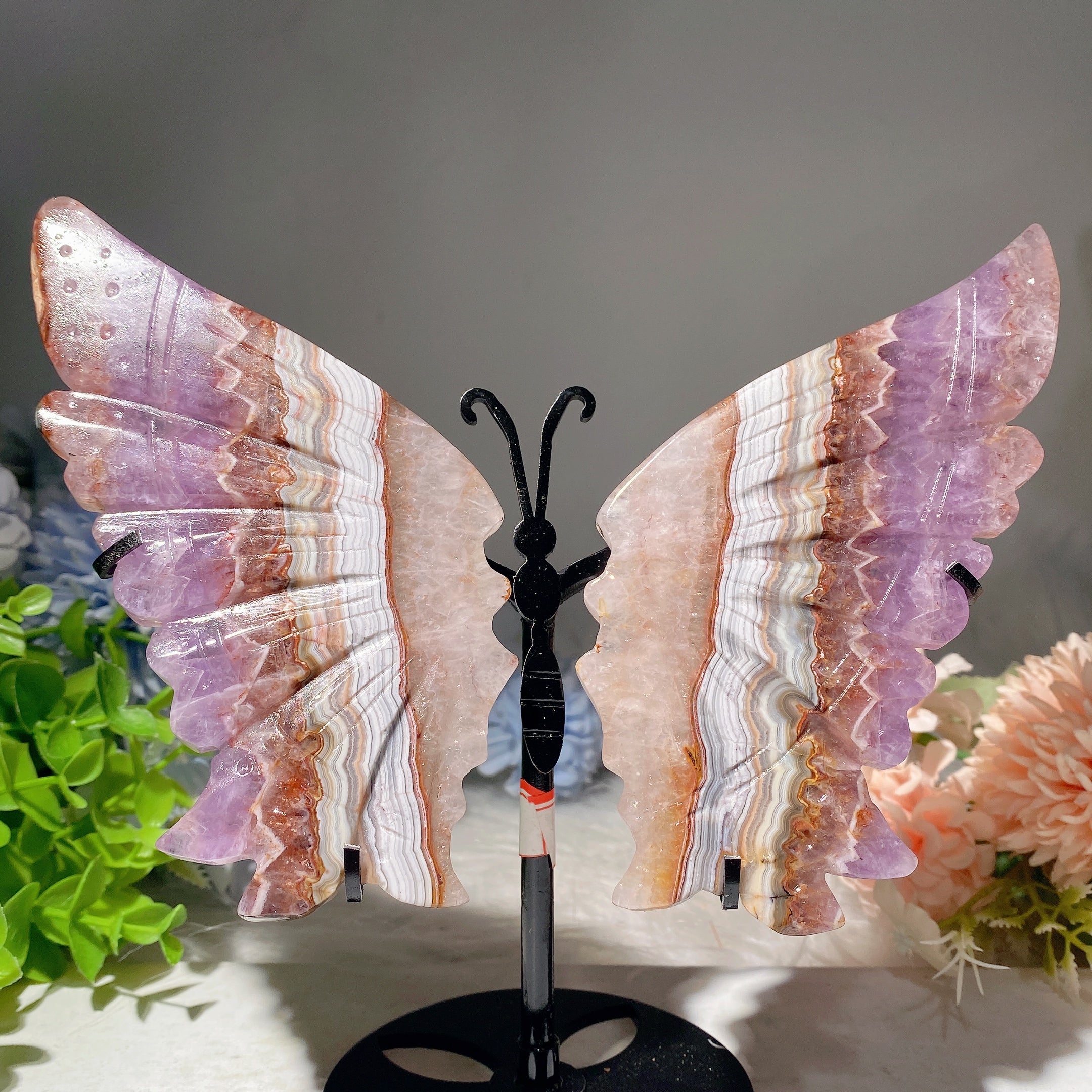 Figurine de guérison en cristal mixte avec ailes de papillon de 6 à 9 pouces