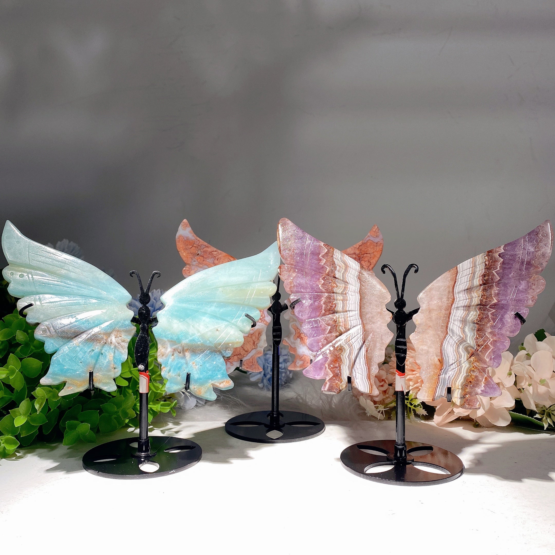 Figurine de guérison en cristal mixte avec ailes de papillon de 6 à 9 pouces