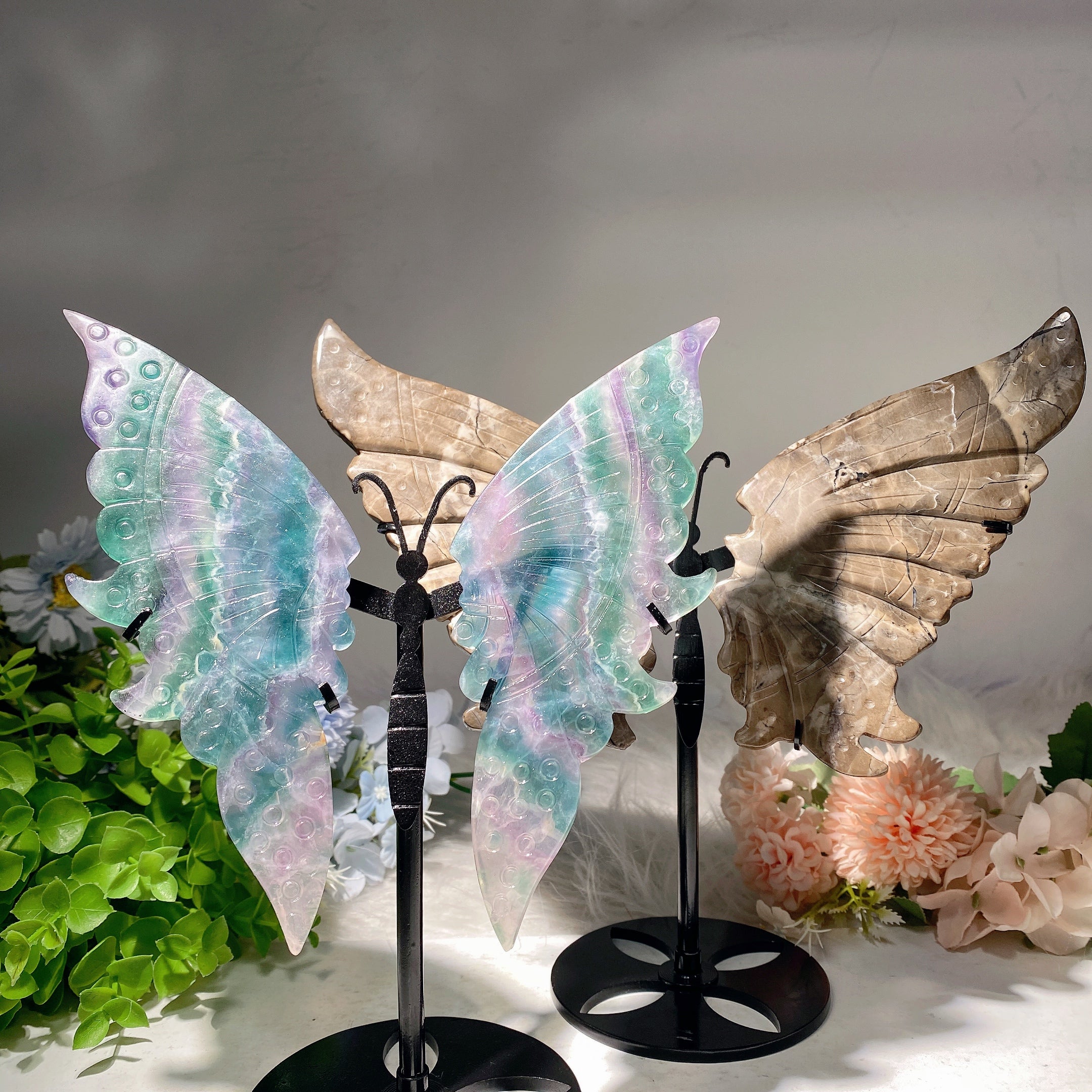 Figurine de guérison en cristal mixte avec ailes de papillon de 6 à 9 pouces