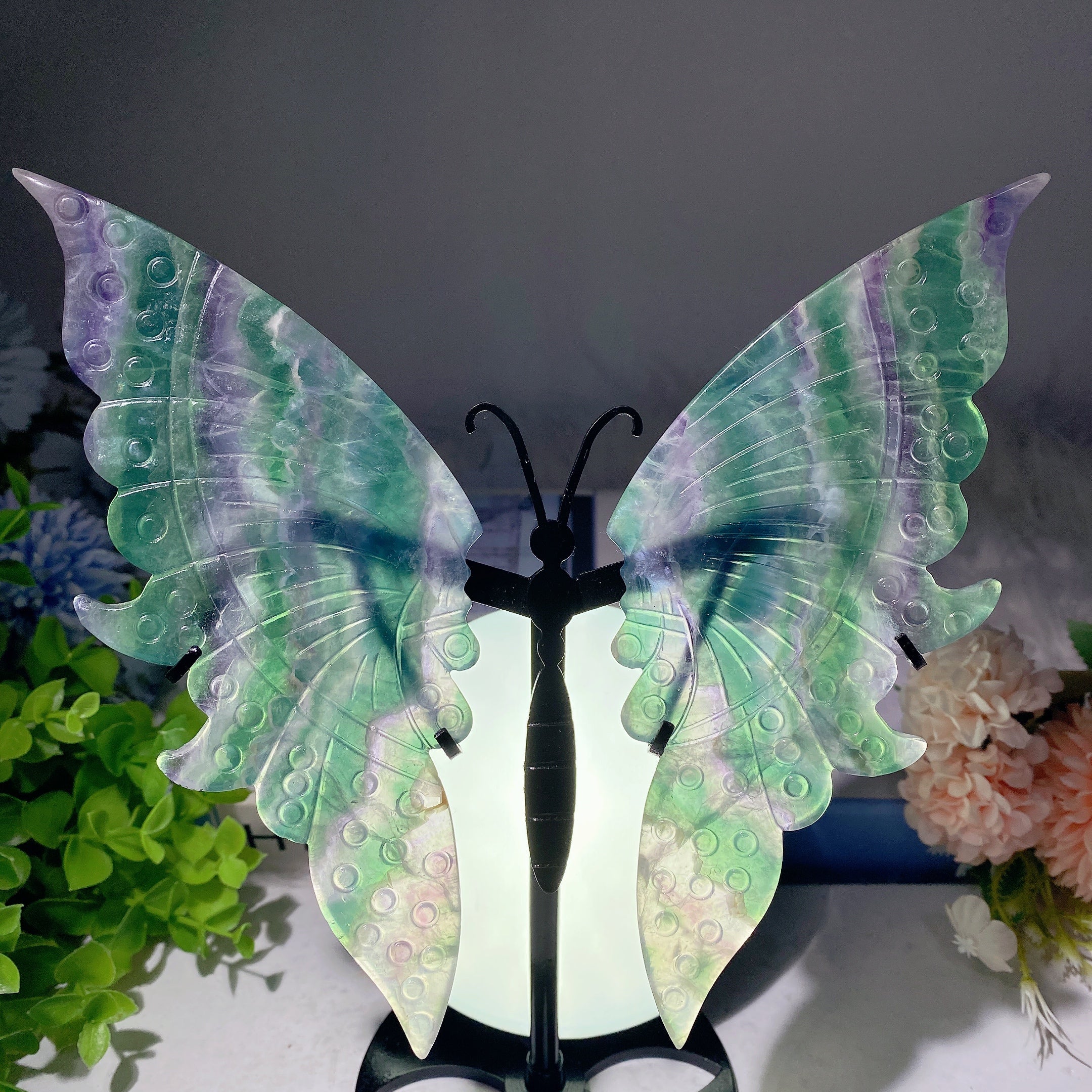 Figurine de guérison en cristal mixte avec ailes de papillon de 6 à 9 pouces