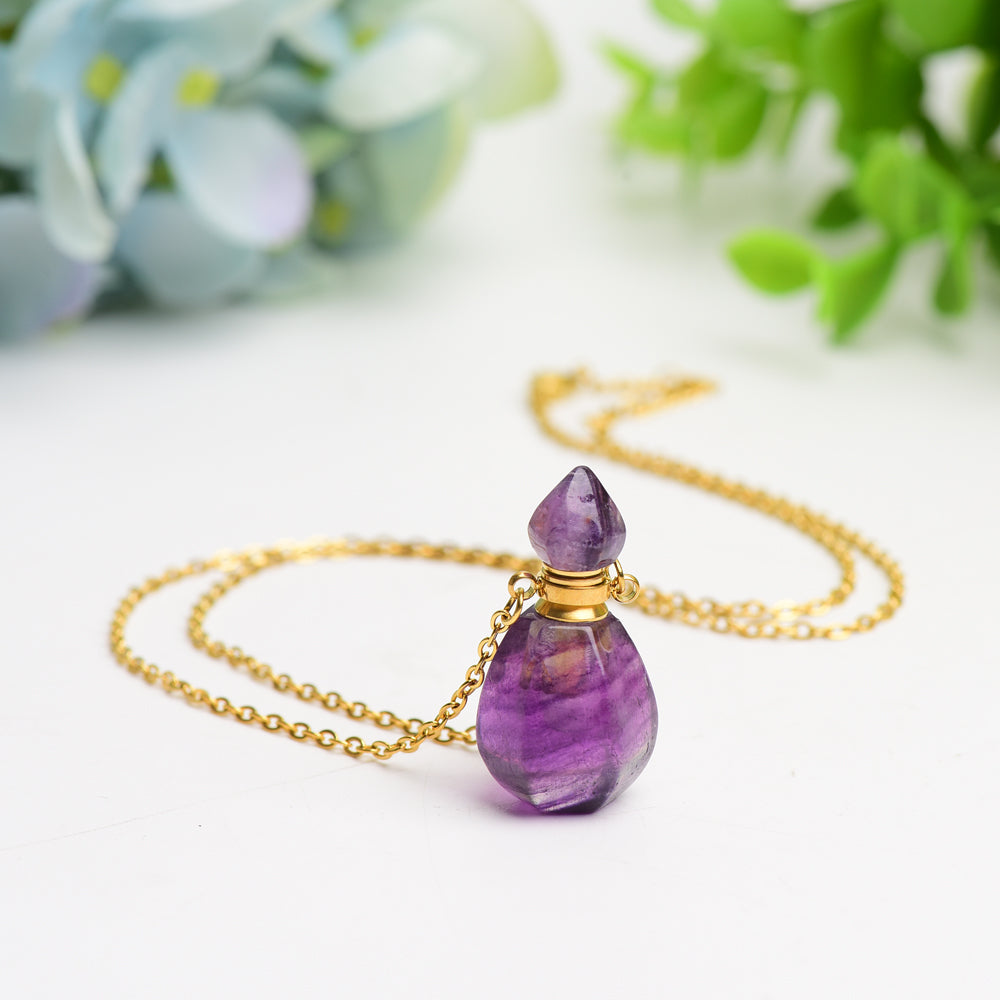 Collier de guérison en cristaux mixtes avec pendentif en forme de bouteille de parfum en or